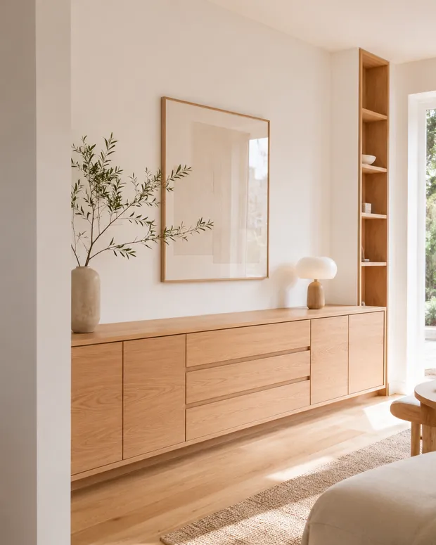 Maßgefertigtes Möbelstück aus Holz im Wohnraum
